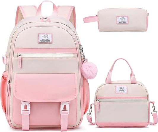 MOMUVO School Backpack Set for Girls,3pcs Bookbag with Lunch Box Pencil Case Kids School Bag Set
