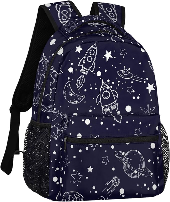 Kids Backpack for Boys Girls - School Bags for Primary Middle High School College Waterproof Casual Daypack Bookbag Lightweight Laptop Travel Backpack (Navy Universe Rocket)