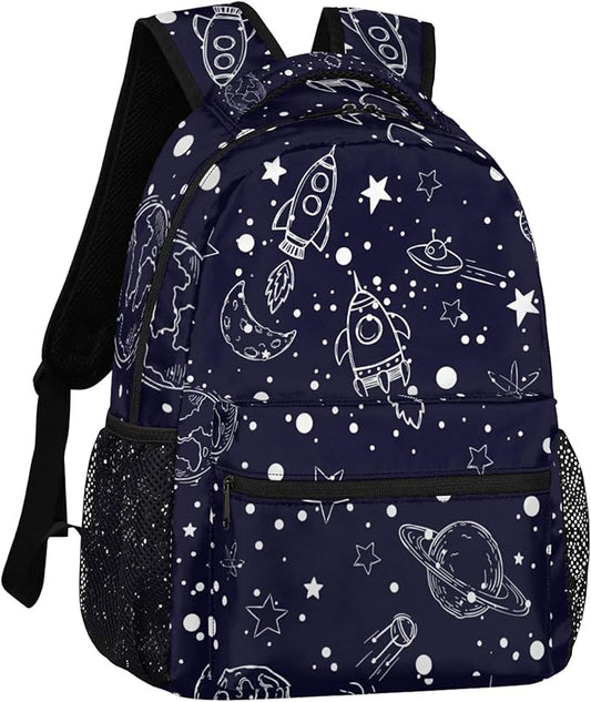 Kids Backpack for Boys Girls - School Bags for Primary Middle High School College Waterproof Casual Daypack Bookbag Lightweight Laptop Travel Backpack (Navy Universe Rocket)