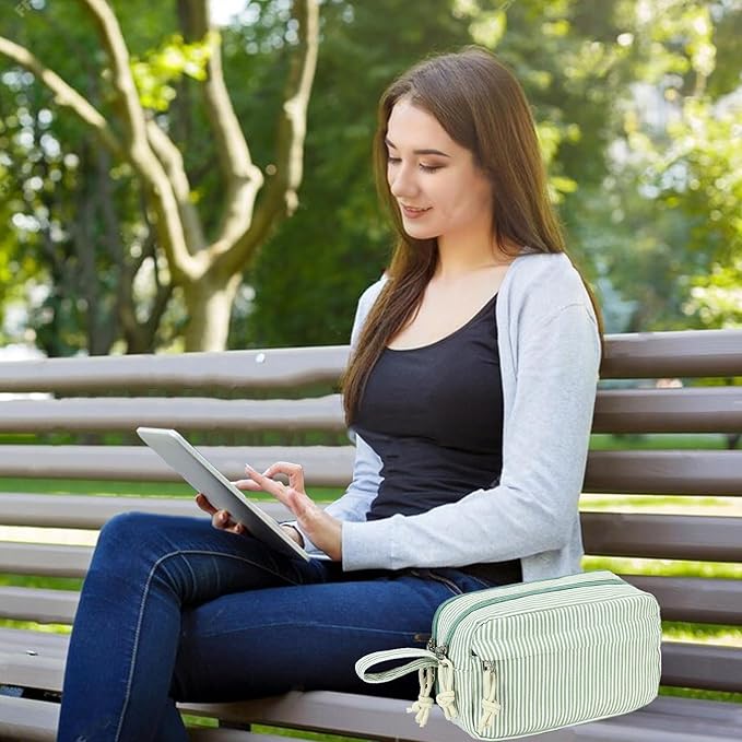 Bluboon Big Capacity Pencil Case Pencil Pouch Pen Case School Supplies Cute Pencil Box Pencil Bag for Teen Girls Boys Women Man (Green White Stripes)