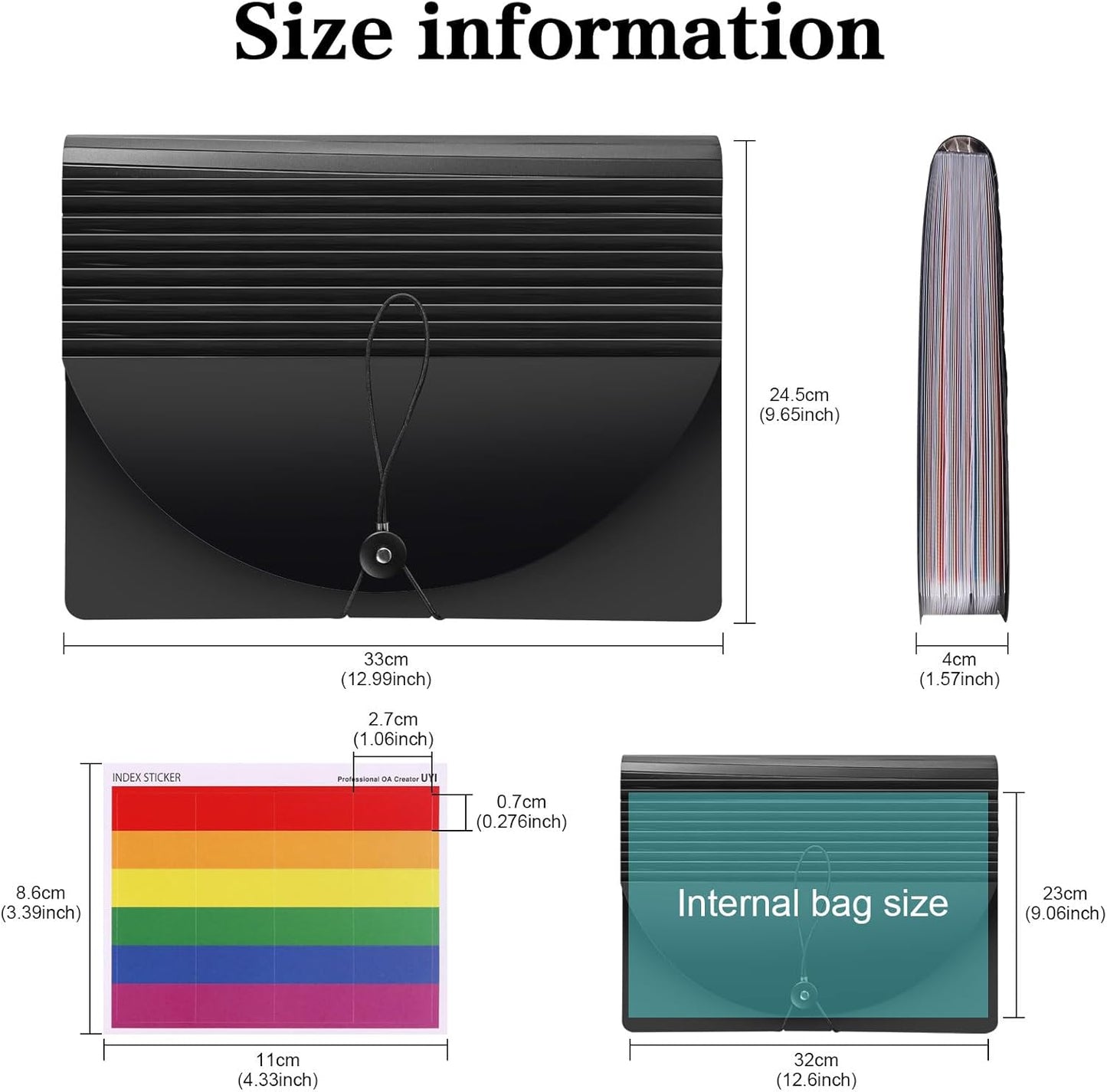 37-Pocket Expanding File Folder with Labels, A4/Letter Size Accordion Document Organizer, Portable Black Folder for Office, Travel, Business, School & Home