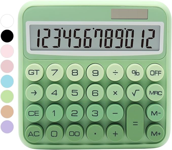 Standard 12 Digit Calculator with Large LCD Display and Big Buttons - Gradient Green Office Accessories for Women, School, Home, Business