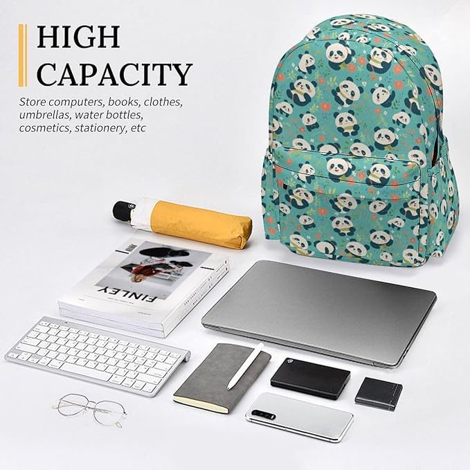 17 Inch Laptop Backpack Cartoon Panda Flowers Cute Teen Girls Boys School Backpack Bags Travel Bookbag Back Pack Outdoor Daypack for Women Men