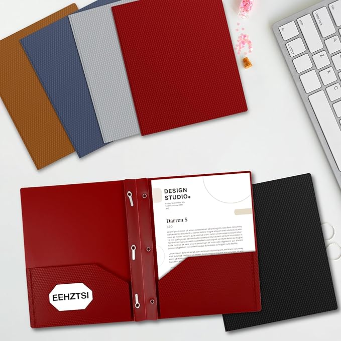 60-Pack Plastic Folders with Pockets and Prongs,2-Pocket Folders with 3 Fasteners, Poly Folders Holds 8-1/2" x 11" Paper for School/Office/Home, Red