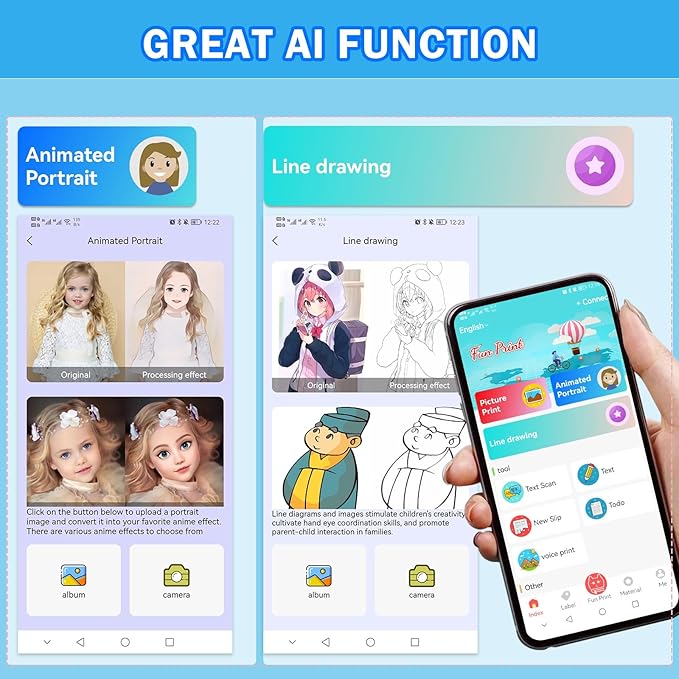 Green Mini Pocket Printer with Black Case, Thermal Printers with 10 Rolls Thermal Paper, Portable Photo Printer for Travelling, Journal, Memo, Photo, Study Notes, Shopping Lists