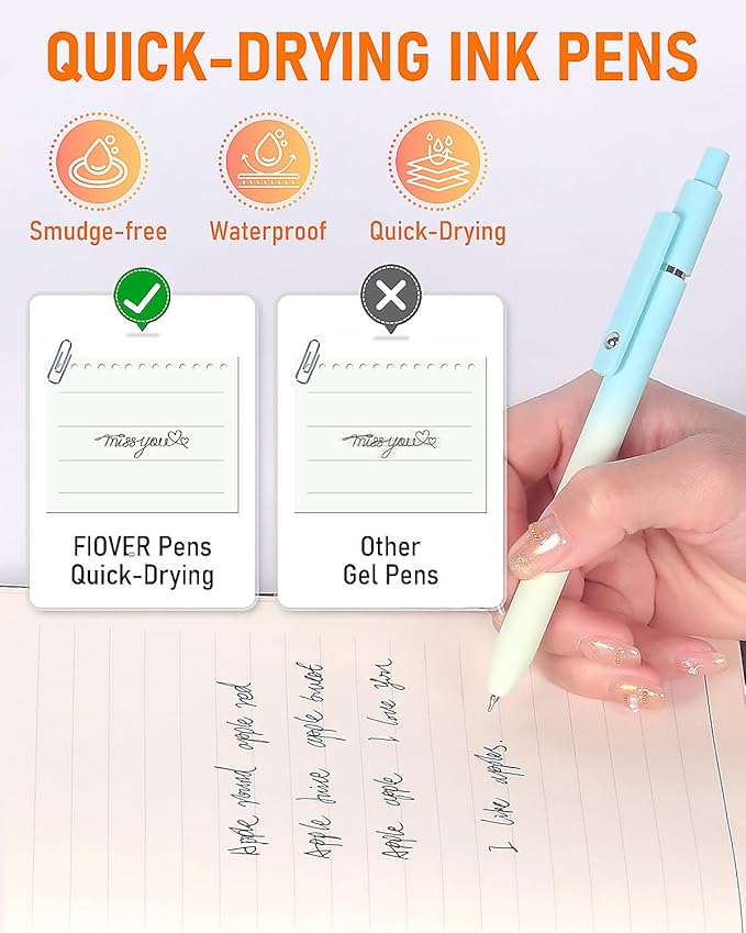 FIOVER Gel Pens, 5pcs Black Ink Medium Point 0.7mm Smooth Writing Pens with Comfort Grip, Aesthetic Ballpoint for Journaling School Office Supplies, Gifts for Women Men(5PCS Gradient Black Ink)