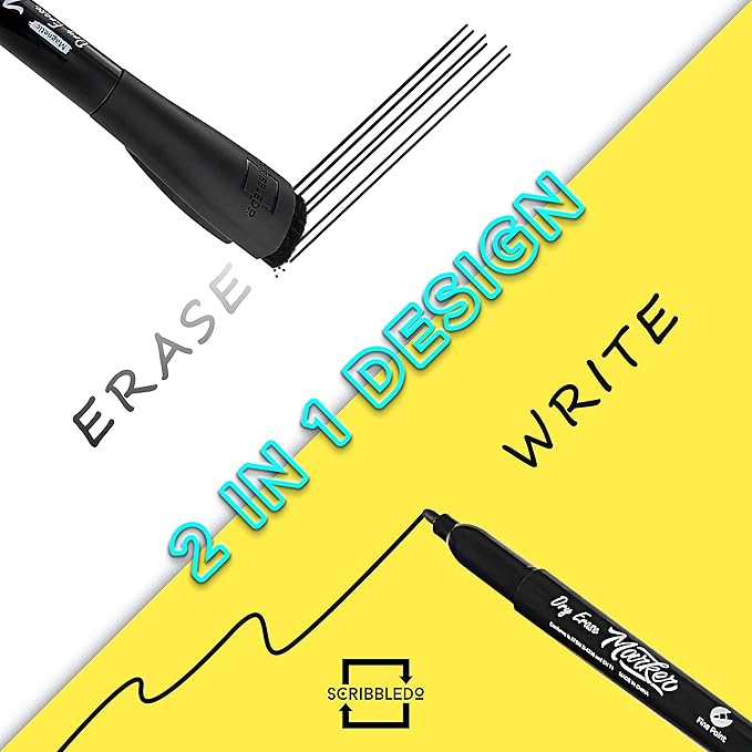 Scribbledo 4 Magnetic Dry Erase Markers Fine Tip Assorted Classic Colors Low Odor Whiteboard Markers with Eraser Cap Thin Skinny White Board Markers for Adults Students Teachers Art Home & School