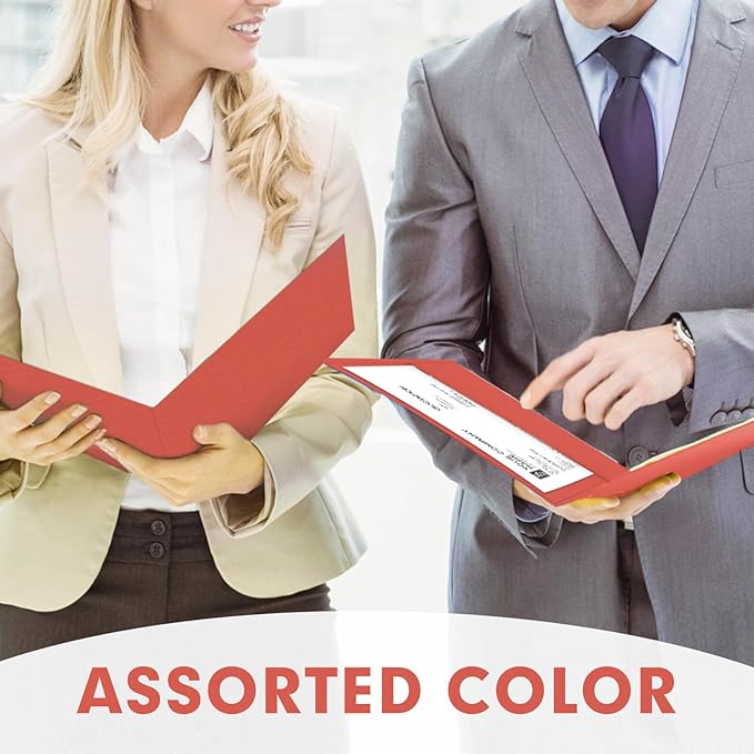 Two Pocket Folders, PANDRI 50 Pack 2 Pocket Folders, Letter Size Paper File Folder for School Office Home Business, Red