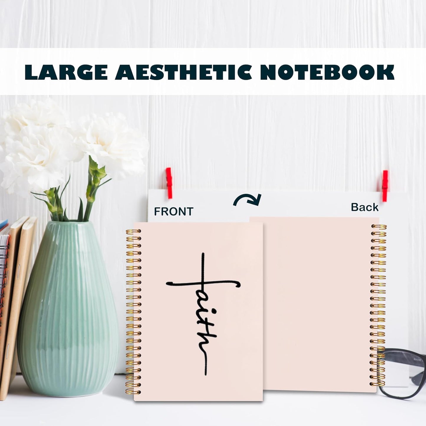 BearCake Faith Journal, Christian Notebook, Christian Gifts for Women, Bible Notebooks for Note Taking, Bible Journaling Notebook, Prayer Journal, Hardcover Spiral Notebook 5.5x8.3