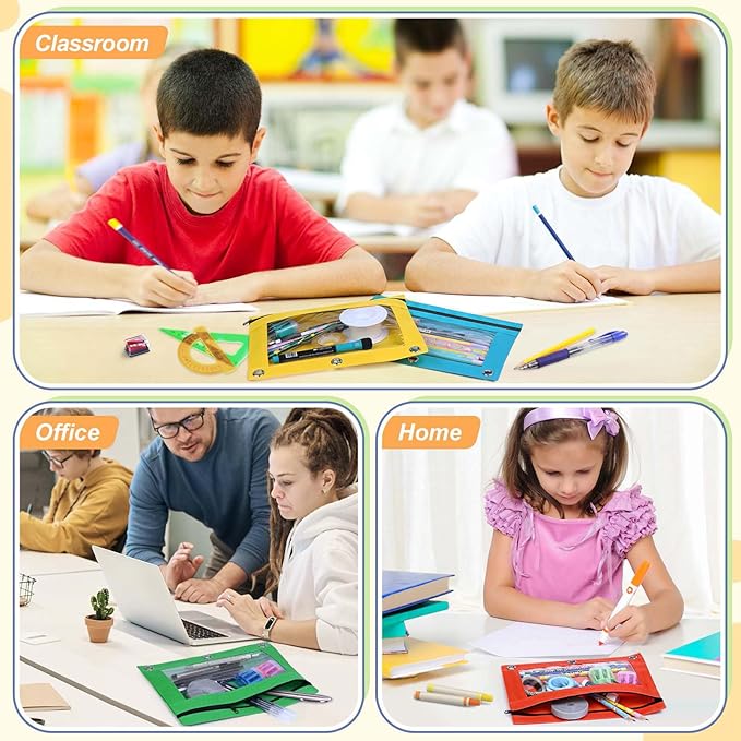 Shemira Pencil Pouch for 3 Ring Binder, 160 Pack Pencil Pouches Bulk in 10 Colors, Binder Pencil Pouch with Smooth Zipper, Zipper Pencil Pouches, 3 Ring Binder Pencil Pouches, Clear Window Pencil Case