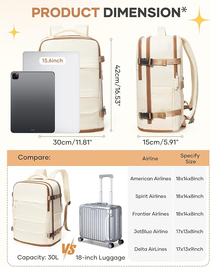 coofay Travel Backpack Carry on Flight Approved Mochila De Viaje Personal Item Travel Bag Backpacks for Travel Backpacks for Men Women Carry on Backpack for Airplanes 18x14x8 Inches Travel Bag