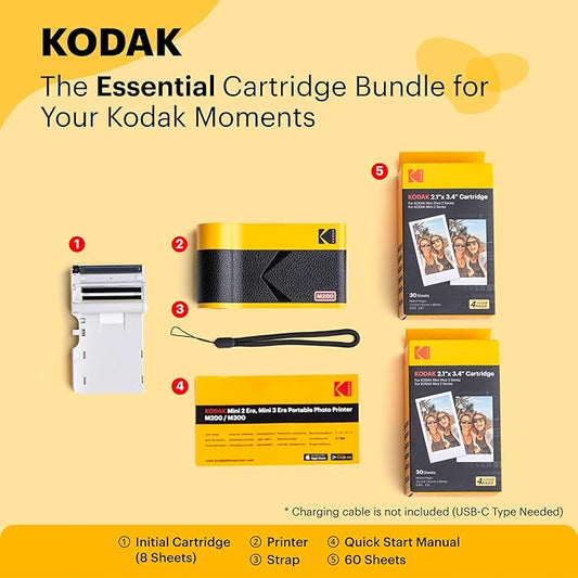 KODAK Mini 2 ERA 4PASS Portable Photo Printer, 2.1x3.4 inches, 68 Sheets Bundle, Black