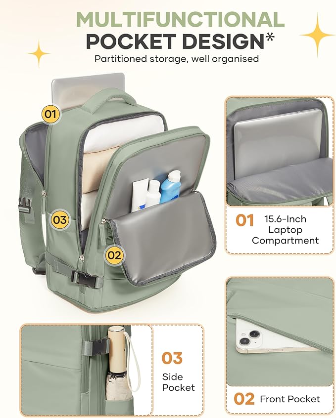 Large Travel Backpack For Women Men Airline Approved Carry On Backpack Flight Approved Waterproof Sports Luggage Backpack Casual Daypack Small Hiking Backpacks Grey Green