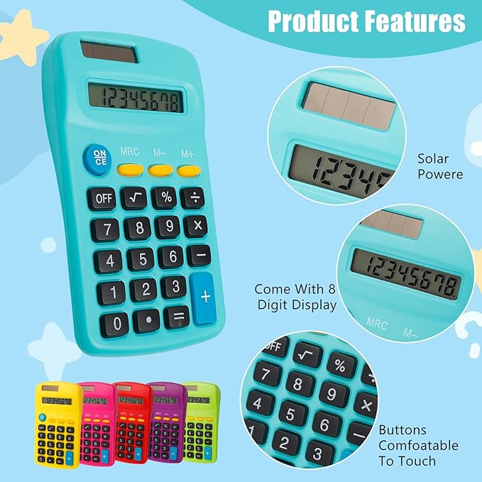 36 Pack Pocket Calculators, Solar & Battery Powered Desktop Calculators, 8 Digit Display, Mini Size, for Students, Kids, School, Home, Office (6 Colors)