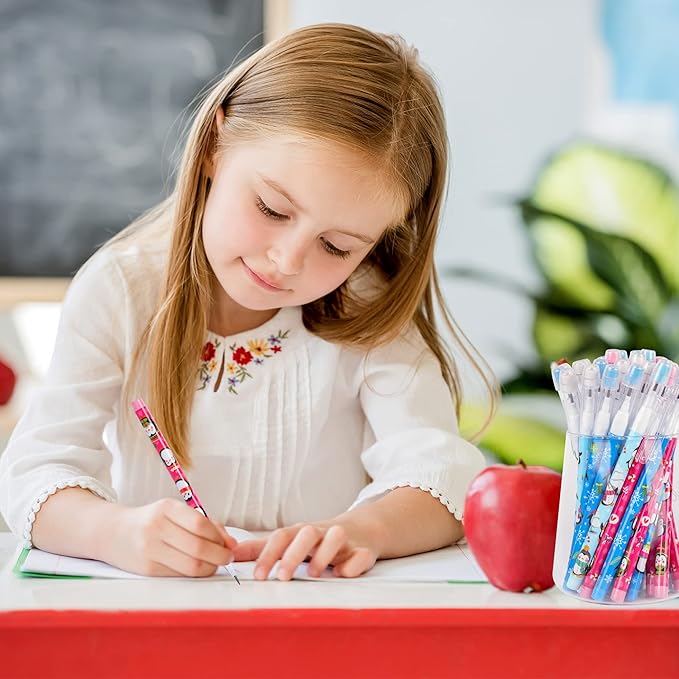 Kolewo4ever 48pcs Penguins Translucent Pencils Fun Pencils Pencils for Kids Multipoint Non-Sharpening Stackable Pencil with Matching Eraser Pencils Party Favors for Kids