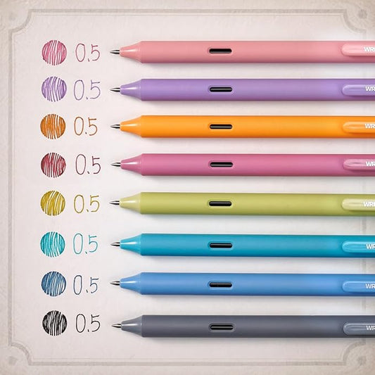 WRITECH Fine Point Gel Pens: 8ct 0.5mm Multi Colored Ink Colors Retractable Pen for Smooth Writing Note Taking Journaling Assorted Coloring No Bleed & Smear & Smudge (Vintage Set)