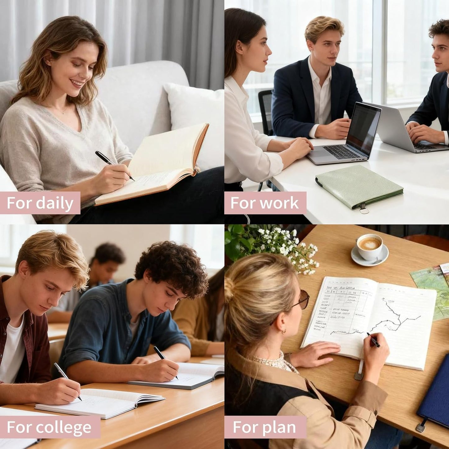 Lined Journal Notebook for Women A5 Softcover PU Leather Journals for Writing, 160 Pages Daily Journaling, College Ruled Notebooks for Work School, Business 6.38'' X 8.28'' Grayish Green