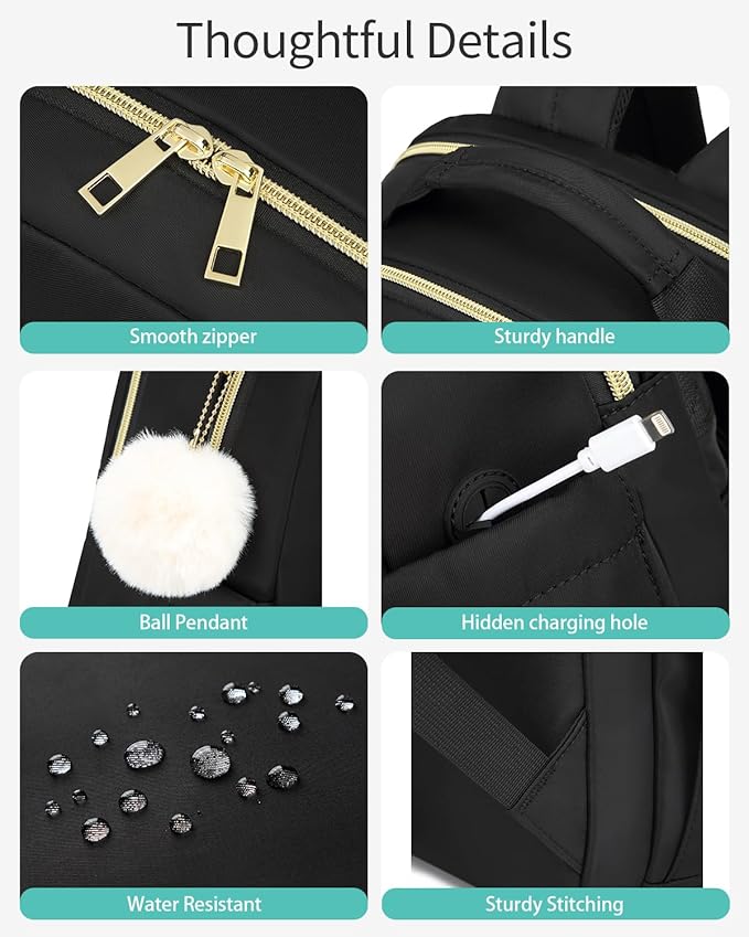 17.3 Laptop Backpack Women, Cute Bookbag for University Middle High School Girls, Fashion Adult Backpack for Work Clinical Teacher, Black