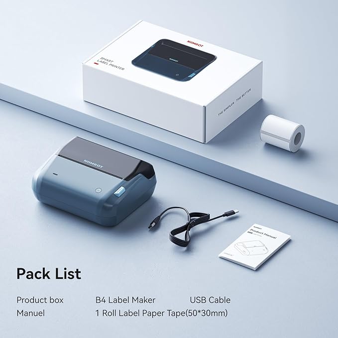 NIIMBOT 4 Inch Thermal Label Printer, B4 Bluetooth Label Printer for Shipping Packages, Small Business, Home, Office, Portable Sticker Maker with 1 Roll 2'' x1.18'' Label-230pcs/roll