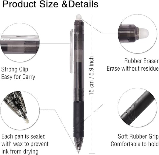 8 Pack Retractable Erasable Gel Pens Clicker Fine Point 0.7mm, Make Mistakes Disappear Comfort Grip for Drawing Writing Planner and School Supplies, Assorted Color Inks