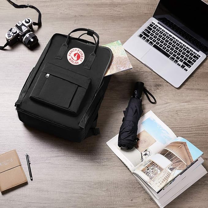 KALIDI Casual Laptop Backpack 15 Inches Classic Camping Rucksack Travel Outdoor Square Daypack College Hiking Gym Bag, Black