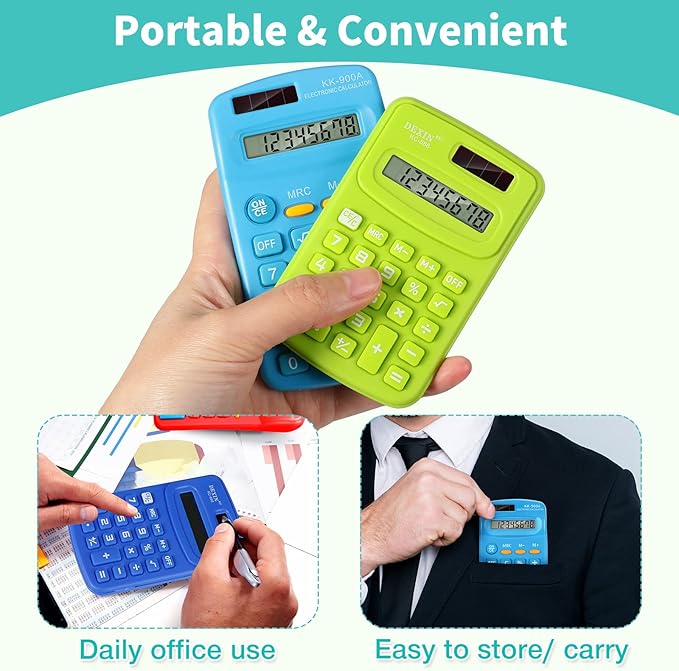 Chumia 50 Pieces Pocket Calculator Bulk Basic Small 4 Function Calculator Battery Powered Handheld Kids Mini Calculators for Students Desktop Primary School Home Office