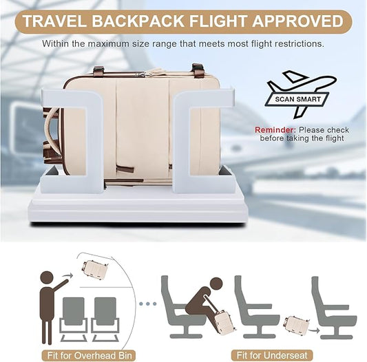 coofay Large Travel Backpack Carry on Flight Approved Mochila De Viaje Personal Item Travel Bag Backpacks for Men Women Carry on Backpack for Airplanes 18x14x8 Inches Travel Bag Beige with Brown