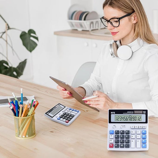 M&G Desk Calculator 12 Digit Extra Large LCD Display, Dual Solar Power and Battery, Accounting Calculator with Big Button, Battery Include, Perfect for Office Business Home Daily Use