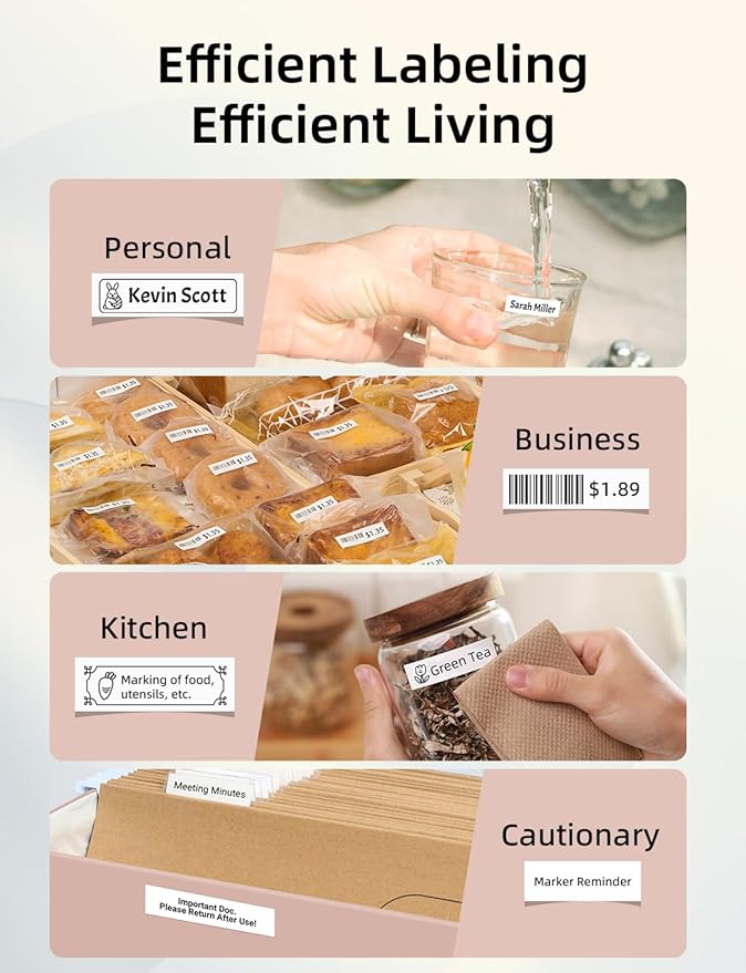 Makeid Label Maker Machine with Tape - Compatible with 9/12/16mm Waterproof Tape, Portable & Rechargeable Label Makers with Built-in Cutter Wireless Label Printer Compatible with Android & iOS Devices