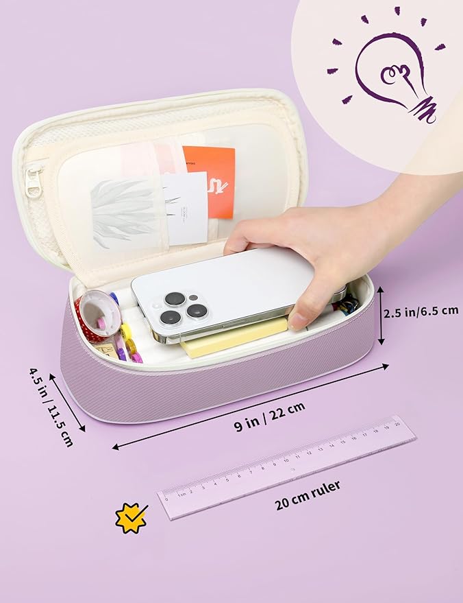 SUNEE Cute Pencil Case, Aesthetic Pen Pouch, Colored Large Pencil Bag with Zipper, Kawaii Stationery Storage and Organizer, Purple School Supplies for Teen and Adult Girls
