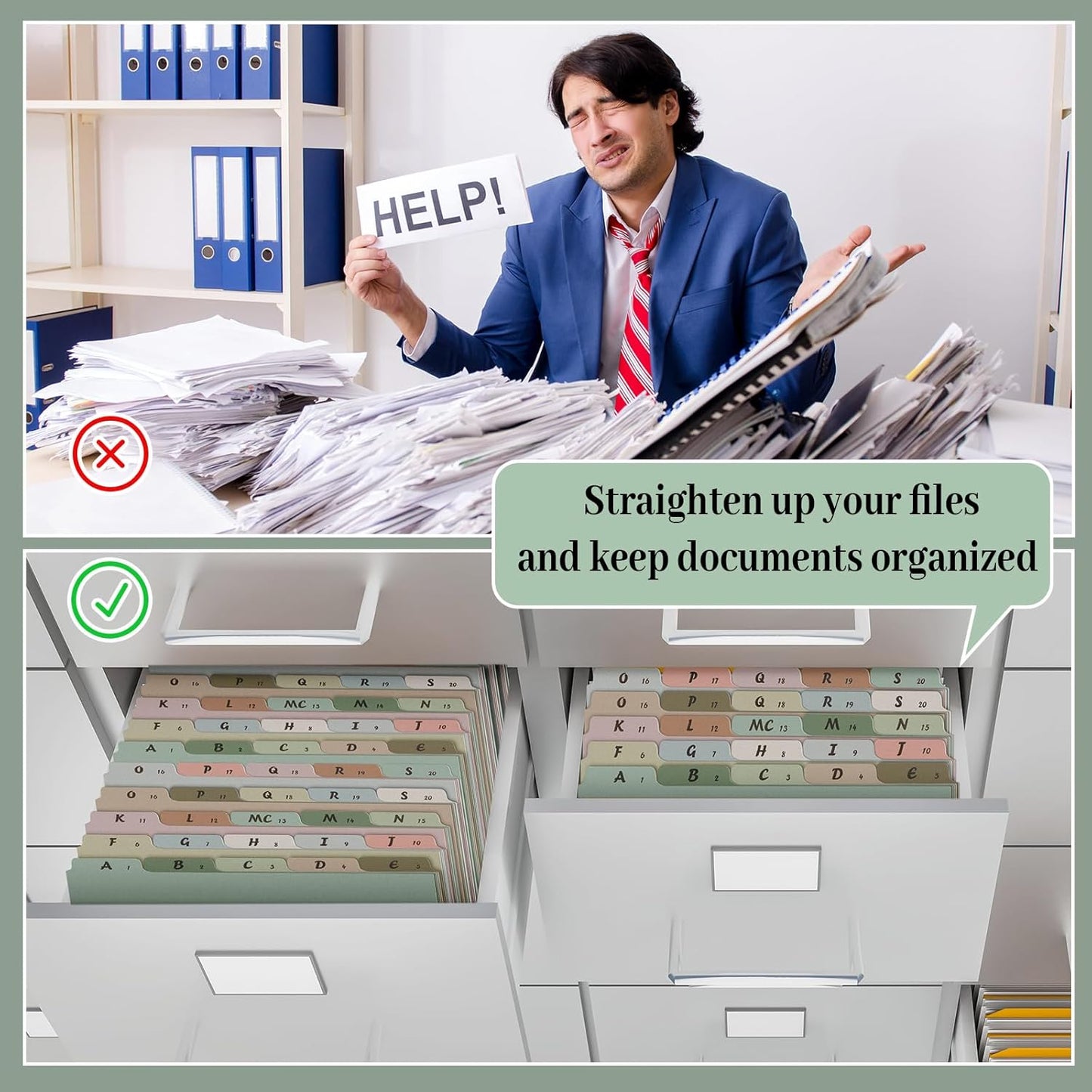 2 Set 50 Pcs Alphabet File Dividers Top Tab File Guides Set, Heavyweight A-z Letter Size Filing Cabinet Dividers 1/5 Cut Tab Desk Organizer for Work School Office(Morandi Color)