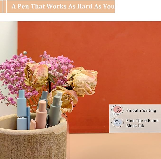 5pcs Gel Pens (0.5mm Tip), Retractable Quick Dry Black Ink Pens Fine Point Premium Cute Rolling Ball Smooth Writing Aesthetic Pens Comfort Grip for School Office Supplies (Morandi)