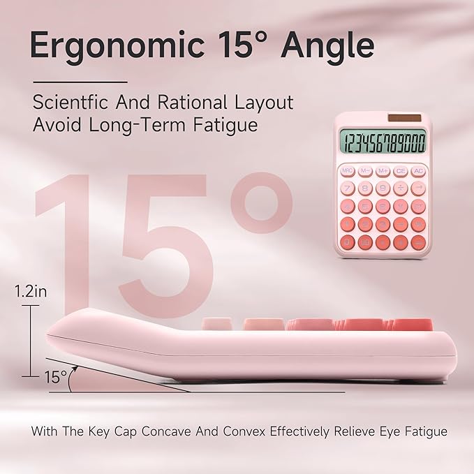 Desk Calculator,12 Digits, Large LCD Display,Big Buttons,Solar and Battery Dual Power Desktop Calculators,Cute and Aesthetic (Ombre Pink, M)
