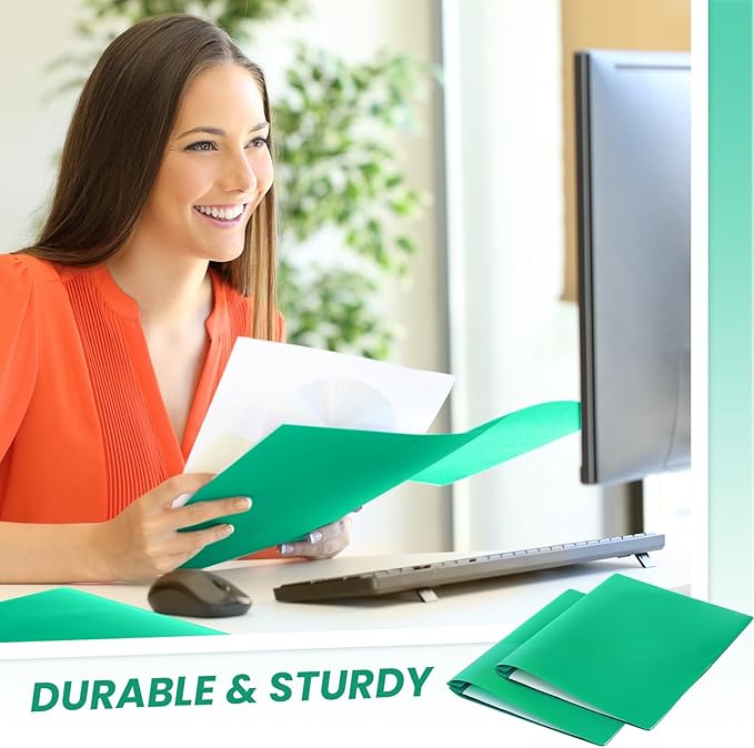 Lincia 100 Pcs Plastic Folders with Pockets and Prong Folders with Prongs 2 Pockets for Office, School for Students, Teachers, Office Workers(Green)