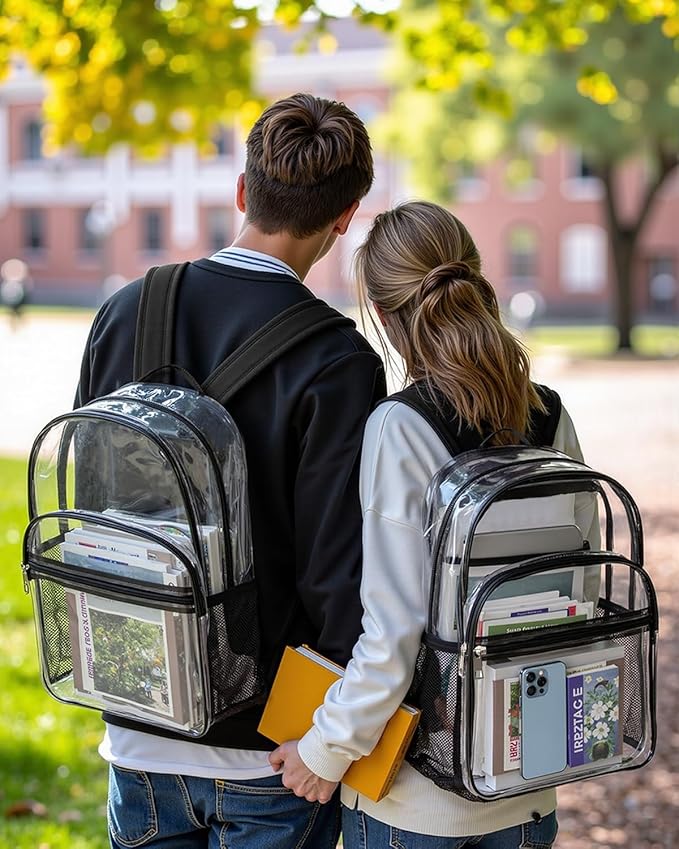 Clear Backpack, Heavy Duty Transparent Bookbag for School with Reinforced Strap for Women, Men, Capacity Bag for College Clear