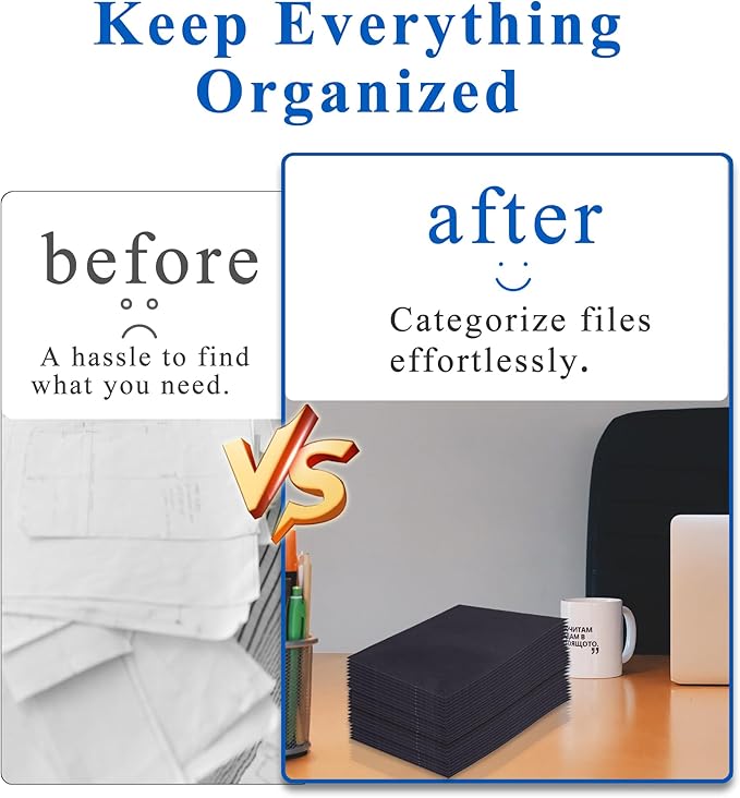 Zzrywuty 100 Packs Two Pocket File Folders with Business Card Slot,Textured Paper,Letter Size,Holds 100 Sheets for School,Office,Business,Black