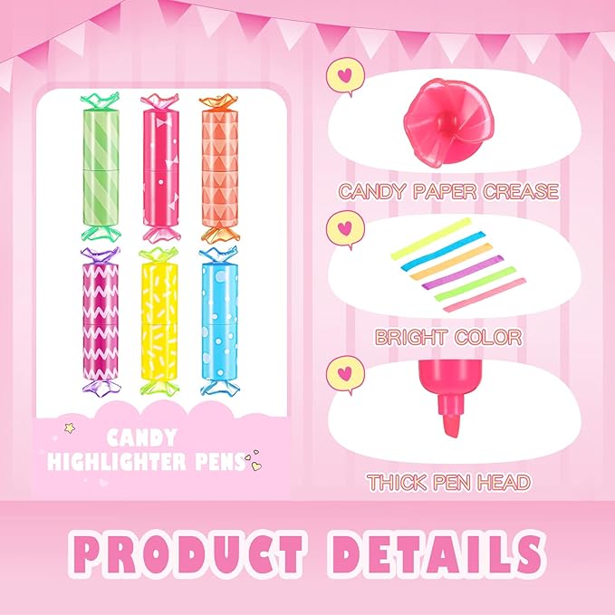Sabary 48 Pieces Back To School Mini Highlighter Bulk Candy Highlighter for Kids Student Cute Chisel Tip Marker Pen for Candy Party School Office Supplies, Assorted Colors