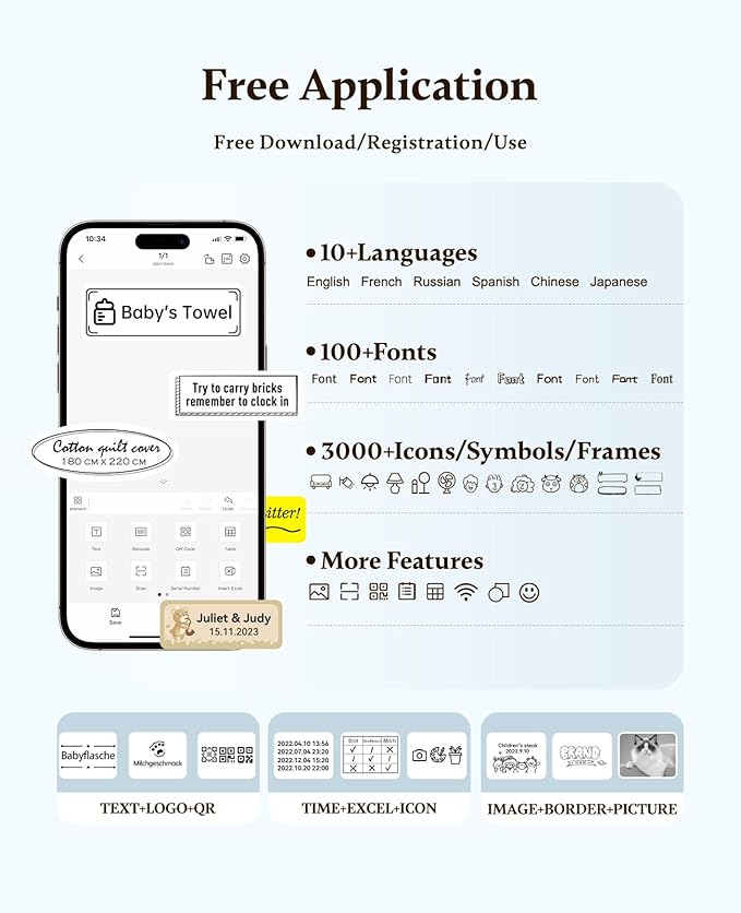 NIIMBOT Label Maker Bluetooth Mini Label Printer D11 2024 Version, Portable Label Maker with Tape Thermal Sticker Small Labeler, 300 DPI High Clearity Rechargeable, Blue