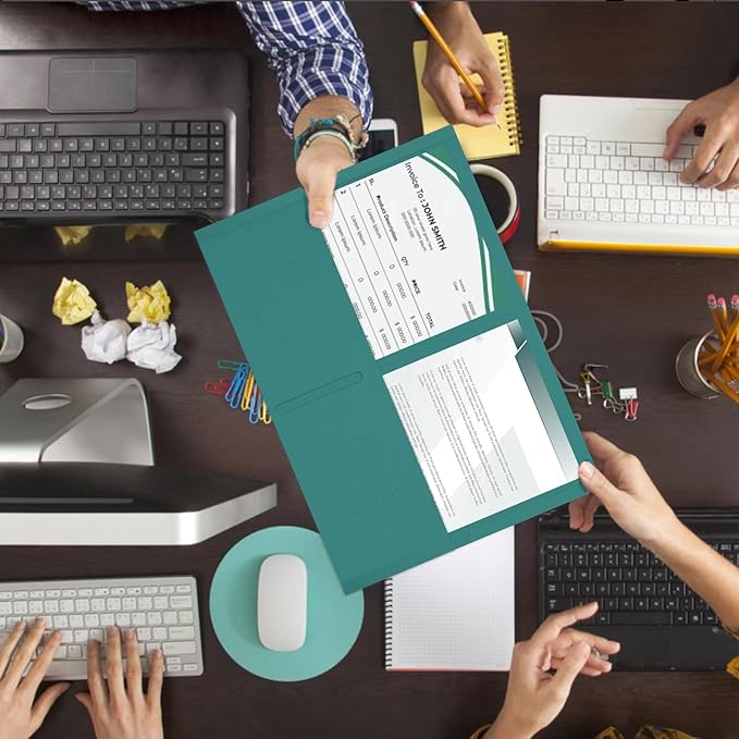 Two Pocket Folders, RAZCC 75 Pack 2 Pocket Folders Fit Letter Size Paper, Paper Folders with Pockets for School Office Business Home, Turquoise