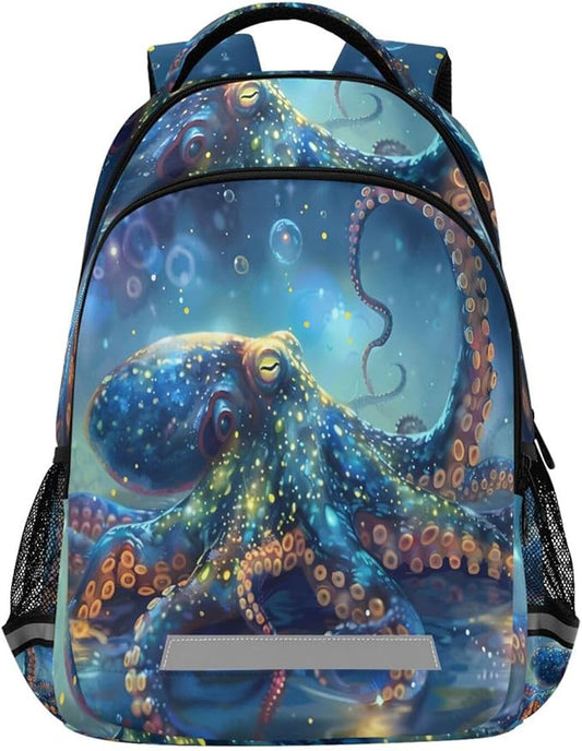 Octopus Galaxy Backpack for Boys Girls Elementary School Bag Kids Bookbag Travel Rucksack