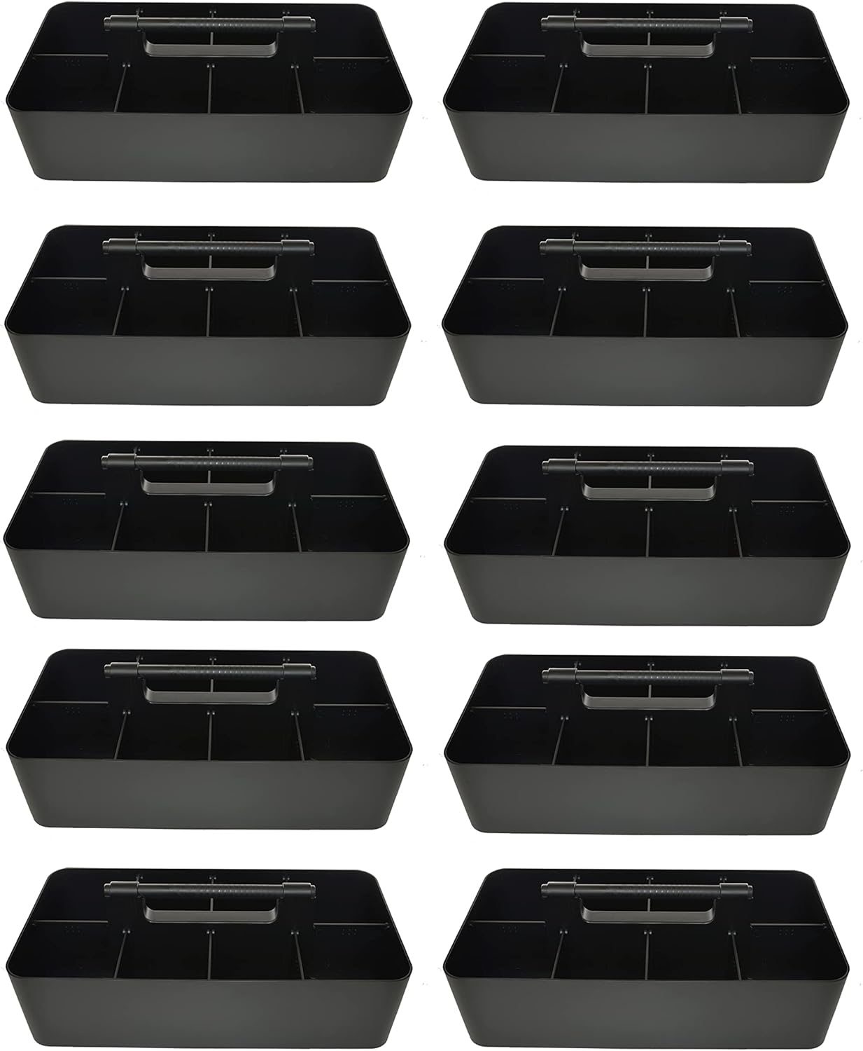 -Large Portable Caddy, DIY Dividers, 8 Compartments, School Office Supplies Home Business Organizer,Portable Basket with Handle Storage Organizer Modern Made in USA (10 PACK, Black)