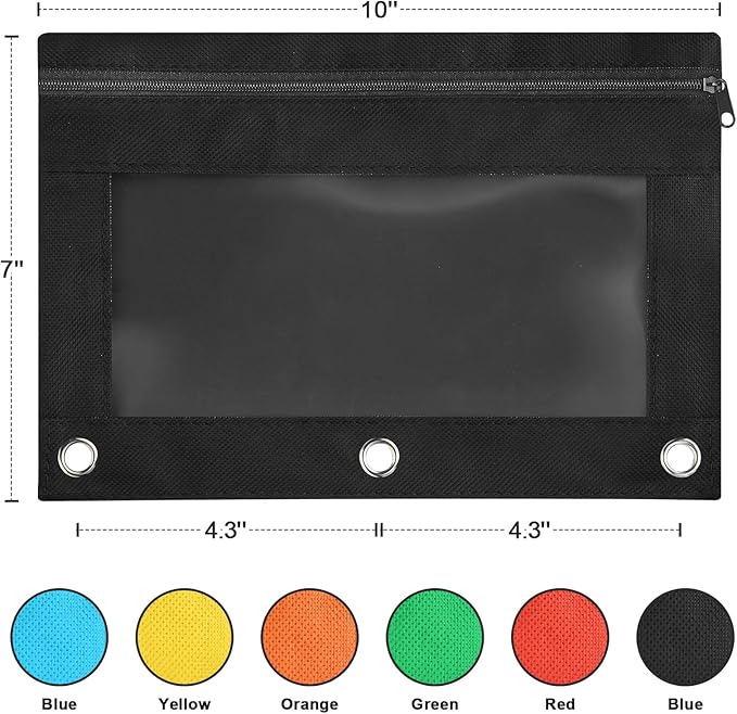 Shemira Pencil Pouch for 3 Ring Binder, 30 Pack Pencil Pouches Bulk, Binder Pencil Pouch with Smooth Zipper, Zipper Pencil Pouches, 3 Ring Binder Pencil Pouches, Clear Window Pencil Case,Black