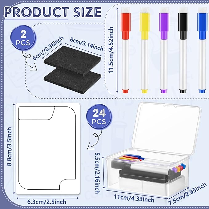 Crtiin 50-Piece Reusable Dry Erase Tokens Set - Blank Index Cards with 5 Color-Coded Markers, 2 Eraser Cloths & Storage Box for DIY Card Games, Flashcards, to-Do Lists, Kids & Adults