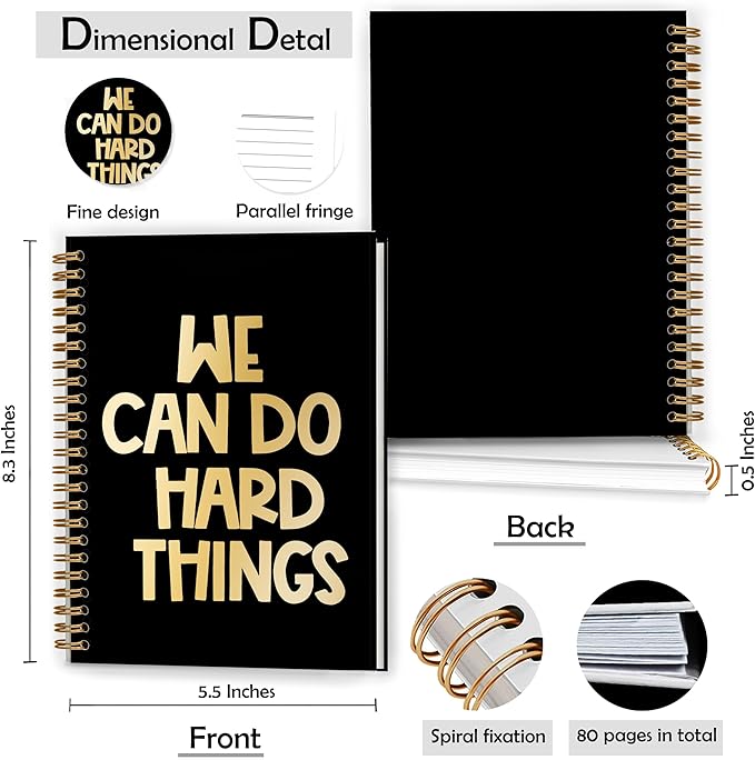 Blank Preppy Motivational Inspirational Notebook-We Can Do Hard Things Spiral Journal 5.5x8.3,Positive Gifts Spiral Notebookf or Work Office School Kids Student Teacher,Journal for Women