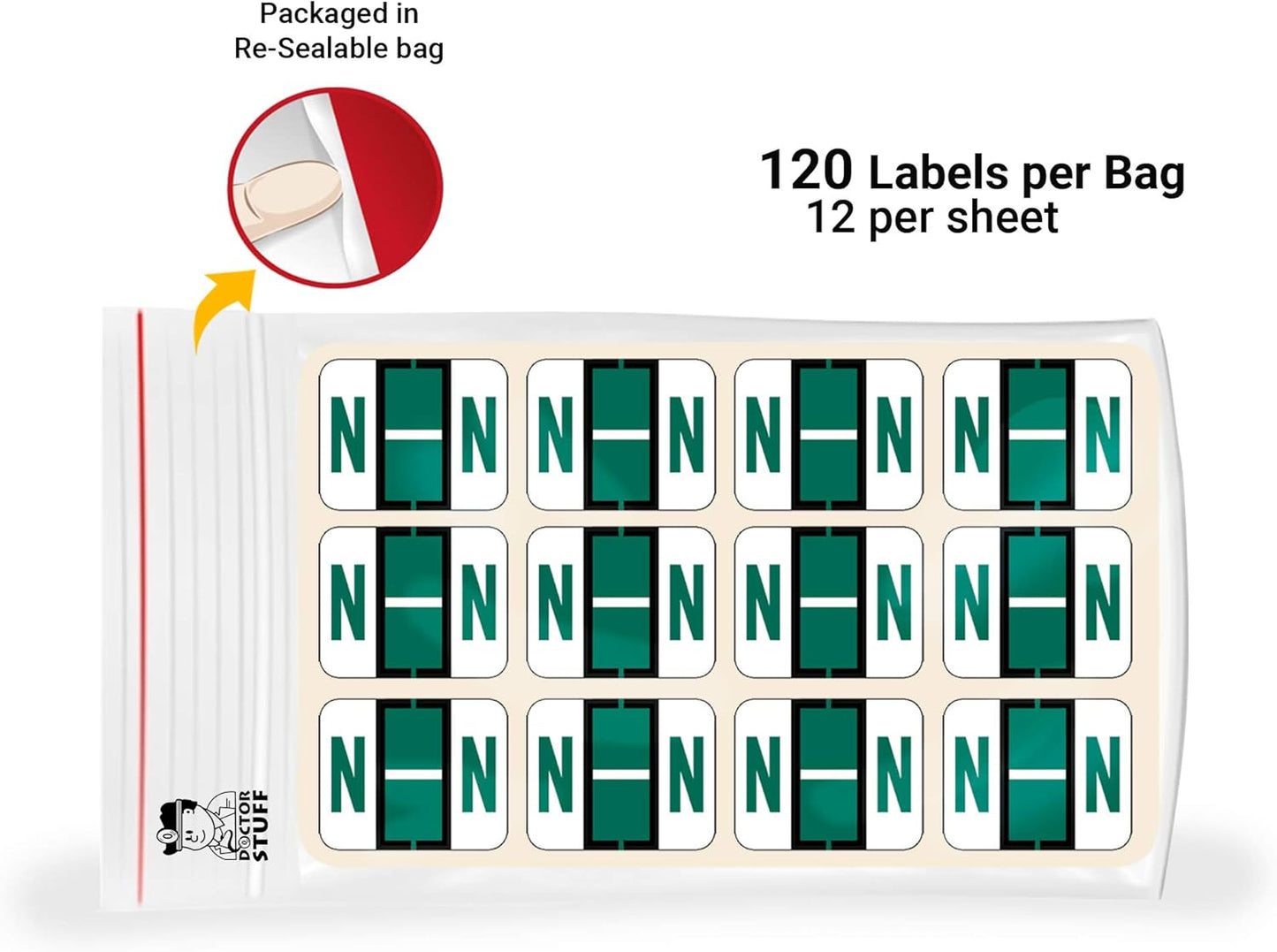 Doctor Stuff - File Folder Labels, Alphabet Letter N Stickers, Compatible with Smead BCCR/BCCS - TPAM Series Alpha Stickers Green, 1" x 1-1/4", 120 Labels per Package