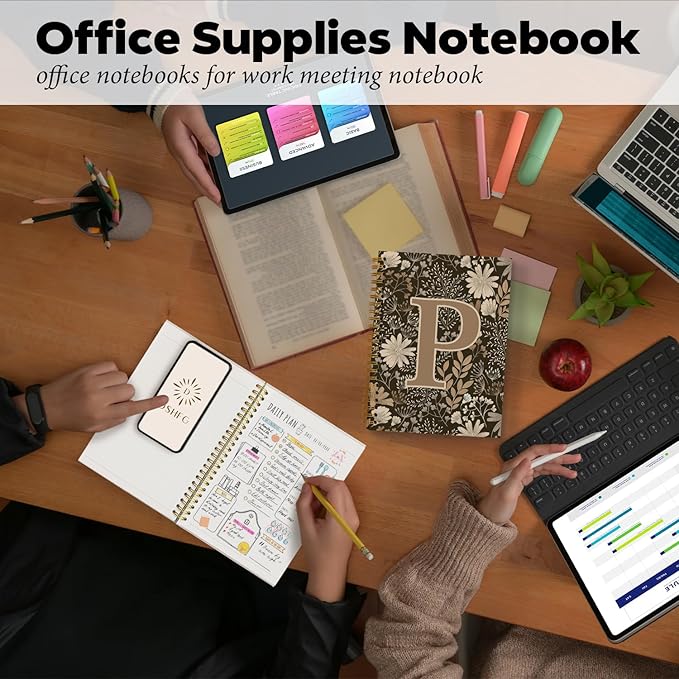 Initial P Personalized Journal Notebook, Boho Floral Journaling Notebooks for Women Girls, Costom Monogrammed Gifts for Women Mom Girls Friends, Letter Spiral Notebook, 5.5x8.3