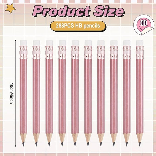 Chivao 288 Pieces Golf Mini Pencils Bulk with Eraser #2 HB Golf Short Pre Sharpened Pencils for Party Favors Office Supplies 4 Inch (Rose Gold)