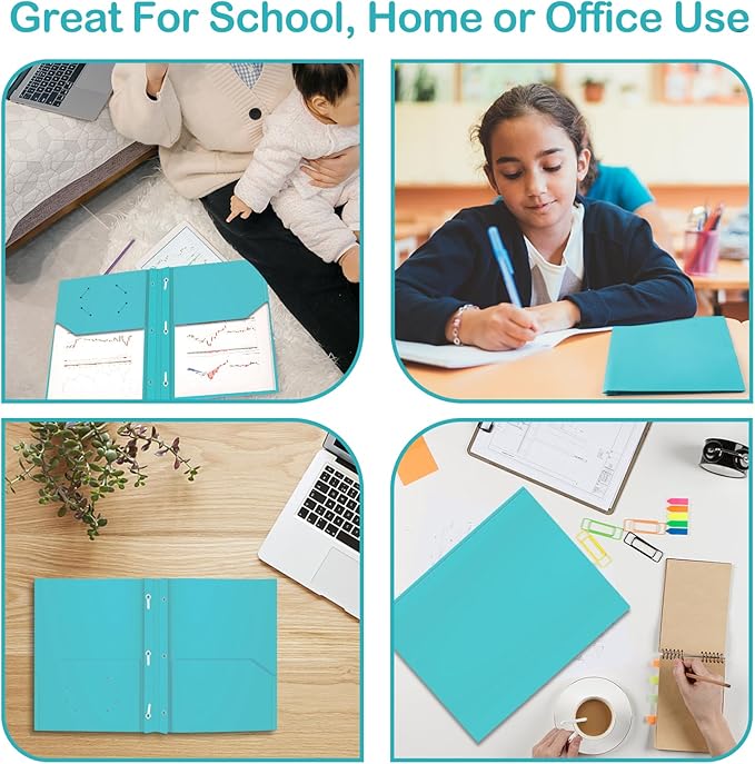 Heavy Duty Plastic Folder, 60 Pack, Pocket Folder with brads, Letter Size Poly File, Plastic Folders with 3 Prongs Fasteners - Assorted Color