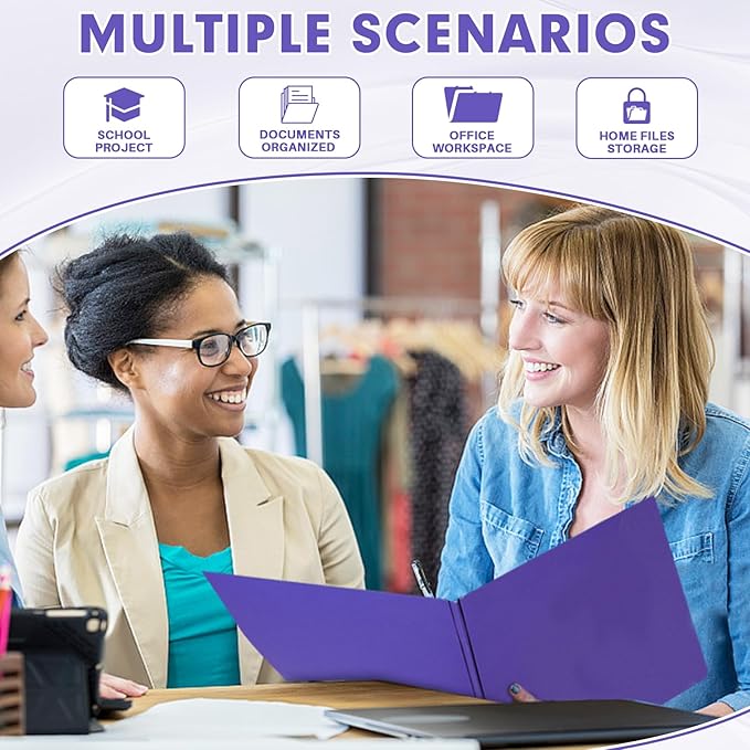 Two Pocket Folders, RAZCC 50 Pack Two Pocket Folders with Prongs, 3 Prong Folders Fit Letter Size Paper, Pocket File Folders for School Office Home Business, Purple