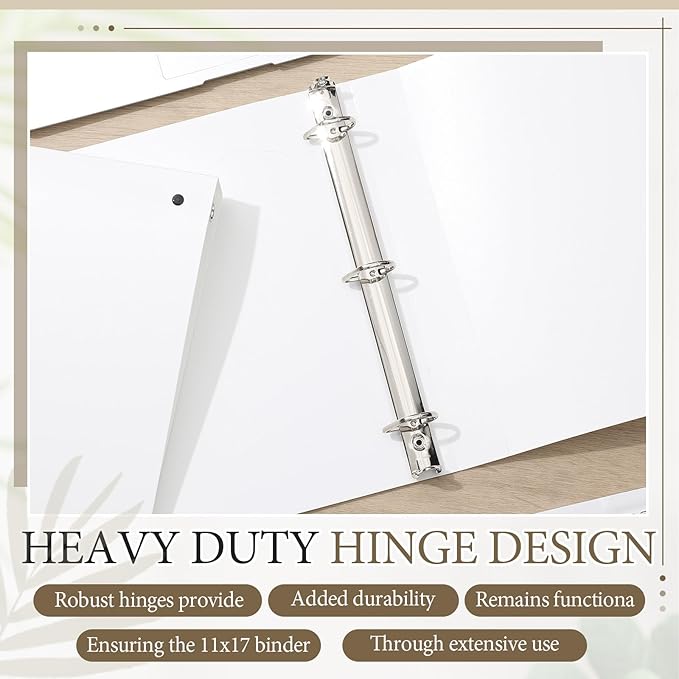 4 Pcs 11 x 17 Inch 3 Ring Binders 0.5 Inch Rings Heavy Duty View D Ring Binders Economy Holds 11" x 17" Paper for Artwork Blueprints, Office, Home, Work Places(White)